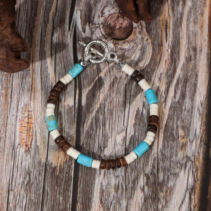 Olivenorma Retro Bohemia Turquoise Beaded Bracelet - Turquoise & White Turquoise & Bronzite - image 4