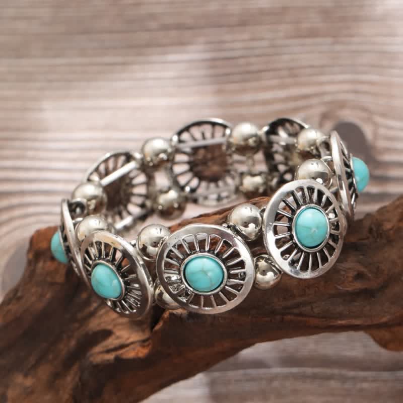 Olivenorma Bohemia Natural Turquoise Alloy Bracelet - Round Turquoise - image 3