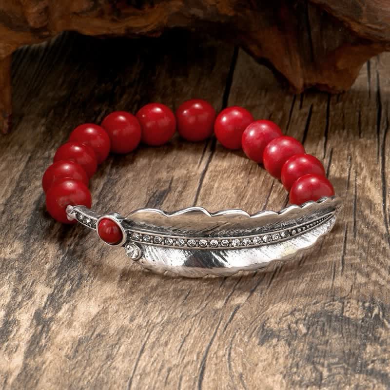 Olivenorma Bohemia Round Turquoise Beads Alloy Leaf Bracelet - image 5