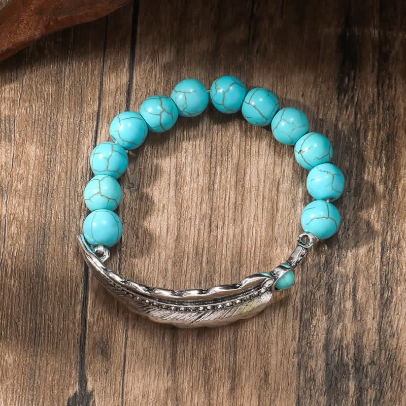Olivenorma Bohemia Round Turquoise Beads Alloy Leaf Bracelet - image 1