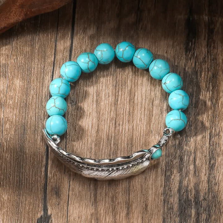 Olivenorma Bohemia Round Turquoise Beads Alloy Leaf Bracelet - image 1