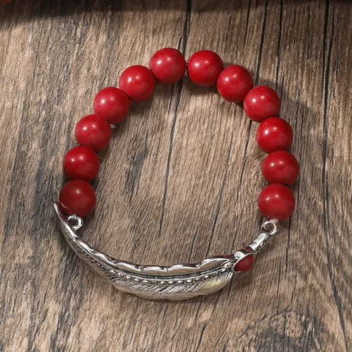 Olivenorma Bohemia Round Turquoise Beads Alloy Leaf Bracelet - image 6