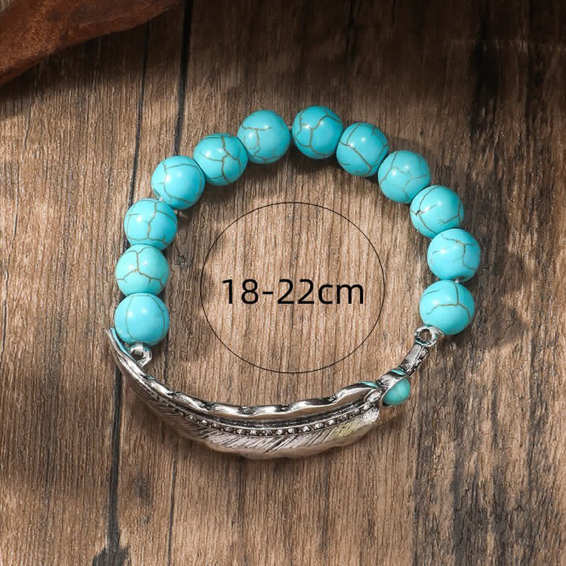 Olivenorma Bohemia Round Turquoise Beads Alloy Leaf Bracelet - image 8