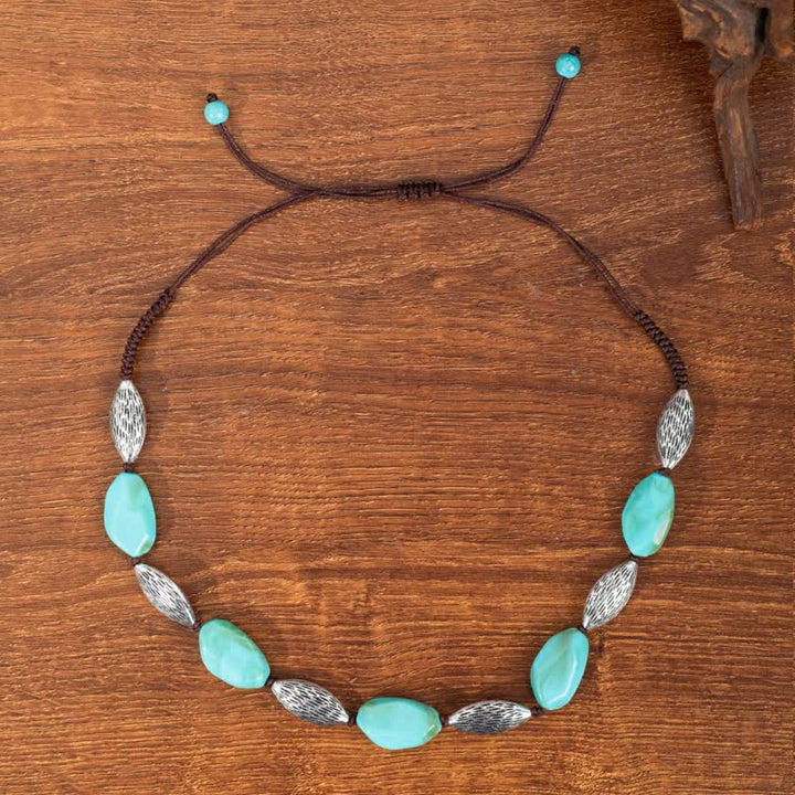 Olivenorma Bohemia Turquoise Alloy Nut Shape Beaded Bracelet - Turquoise#2 - image 3