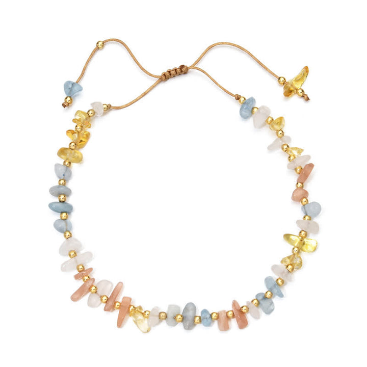 Olivenorma Natural Irregular Stone Beads Drawstring Bracelet - Aquamarine & Strawberry Quartz & Clear Crystal & Citrine - image 4