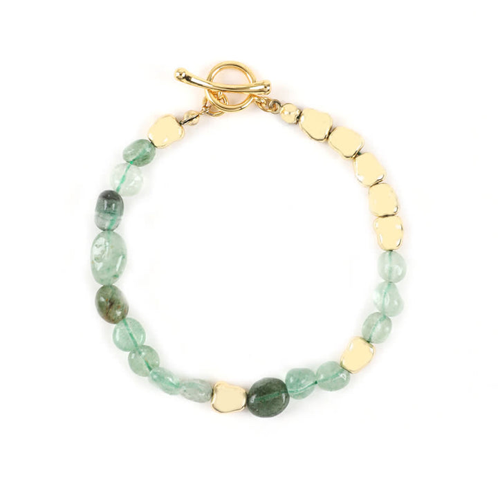 Olivenorma Irregular Natural Stone Metal Stone Beads Bracelet - Moss Agate - image 4
