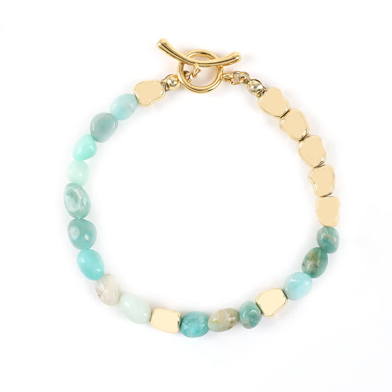 Olivenorma Irregular Natural Stone Metal Stone Beads Bracelet - Amazonite - image 1