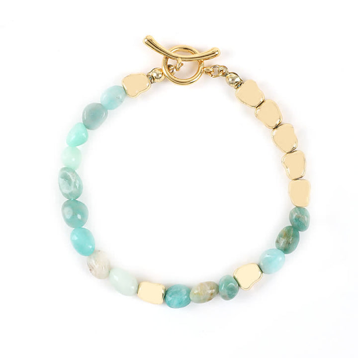 Olivenorma Irregular Natural Stone Metal Stone Beads Bracelet - Amazonite - image 1