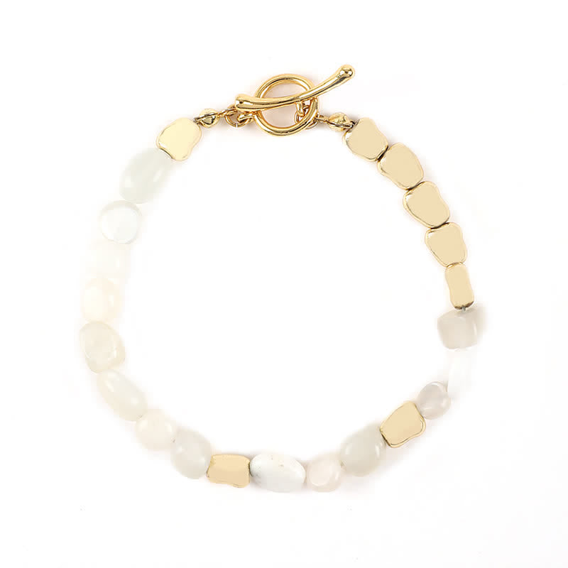Olivenorma Irregular Natural Stone Metal Stone Beads Bracelet - White Agate - image 7