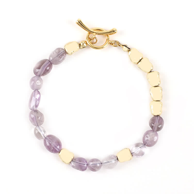 Olivenorma Irregular Natural Stone Metal Stone Beads Bracelet - Amethyst - image 9