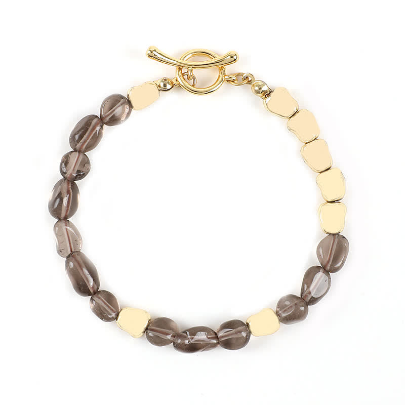 Olivenorma Irregular Natural Stone Metal Stone Beads Bracelet - Smoky Quartz - image 11