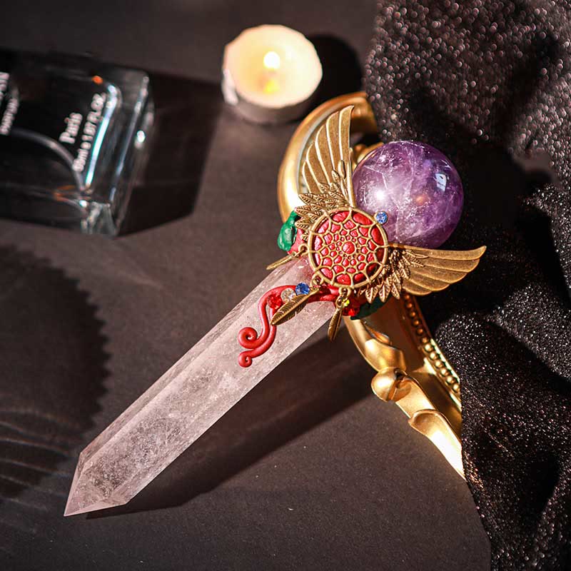Olivenorma Witchcraft Healing Magic Wings Crystal Wands - Clear Crystal & Amethyst #2 - image 34