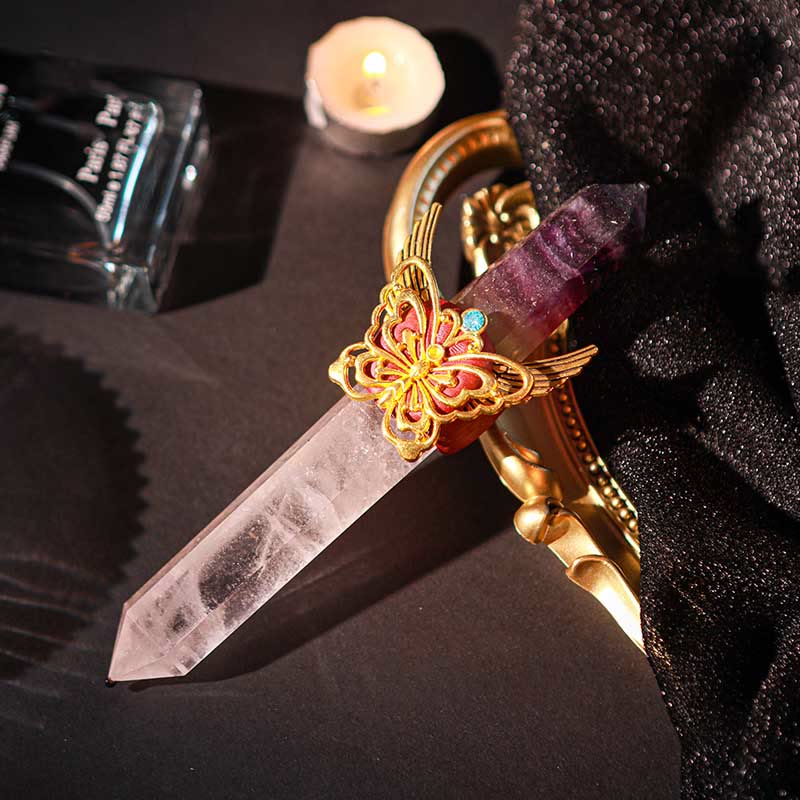 Olivenorma Witchcraft Healing Magic Wings Crystal Wands - Fluorite & Clear Crystal #8 - image 47