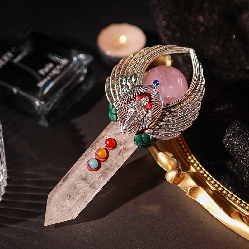 Olivenorma Witchcraft Healing Magic Wings Crystal Wands - Clear Crystal & Rose Quartz #1 - image 16