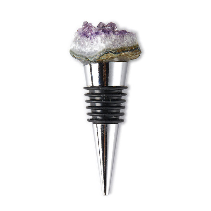 Olivenorma Natural Crystal Wine Beverage Bottle Stopper - Amethyst #1 - Silver - image 1