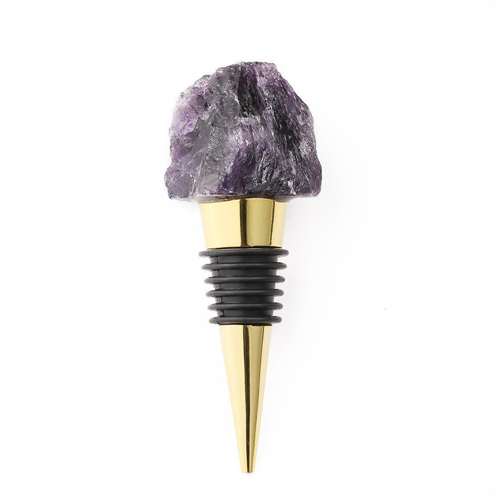 Olivenorma Natural Crystal Wine Beverage Bottle Stopper - Amethyst #2 - Gold - image 18