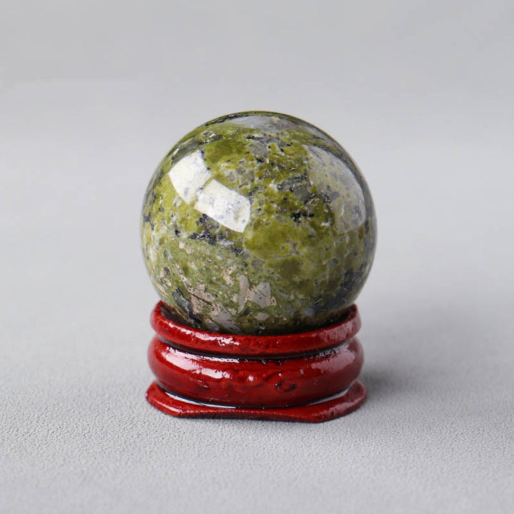 Olivenorma Natural Gemstone Crystal Ball with Wooden Stand - Unakite - image 22