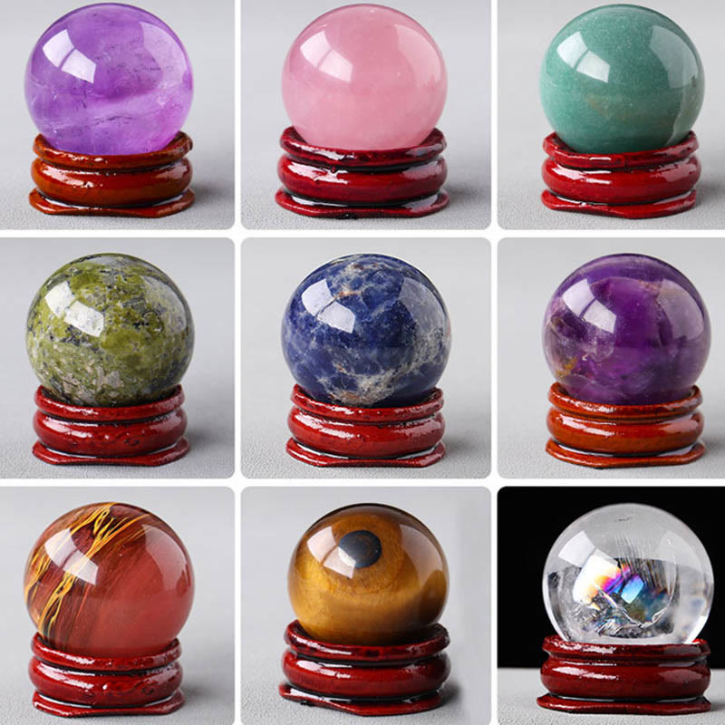 Olivenorma Natural Gemstone Crystal Ball with Wooden Stand - image 0
