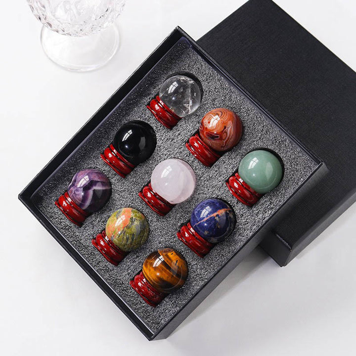 Olivenorma Natural Gemstone Crystal Ball with Wooden Stand - 9Pcs Crystal Ball Set - image 40