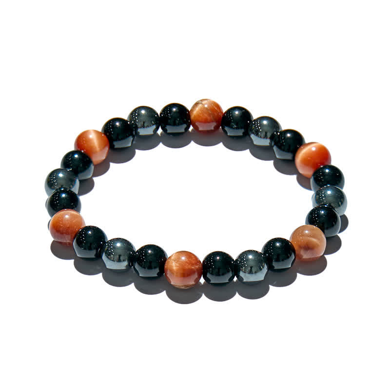 Olivenorma Orange Tiger Eye Obsidian Hematite Beaded Bracelet - image 3