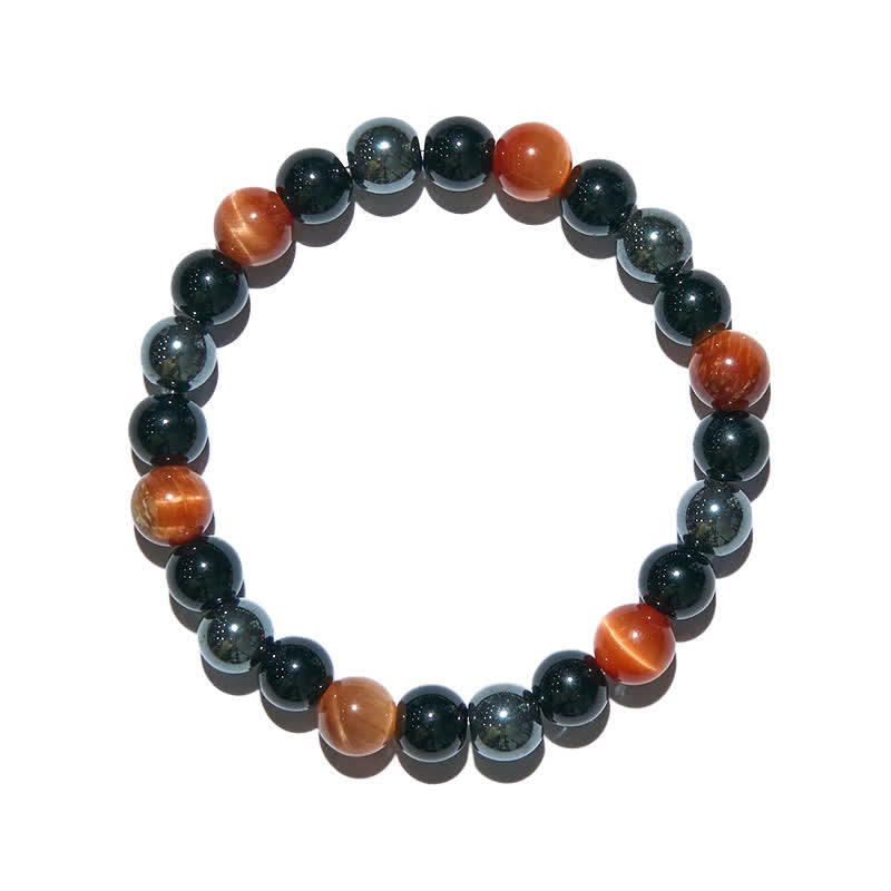 Olivenorma Orange Tiger Eye Obsidian Hematite Beaded Bracelet - image 4