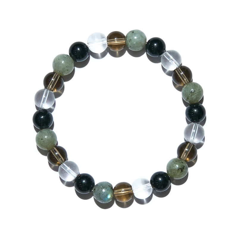 Olivenorma Clear Crystal Labradorite Obsidian Smoky Quartz Beaded Bracelet - image 4