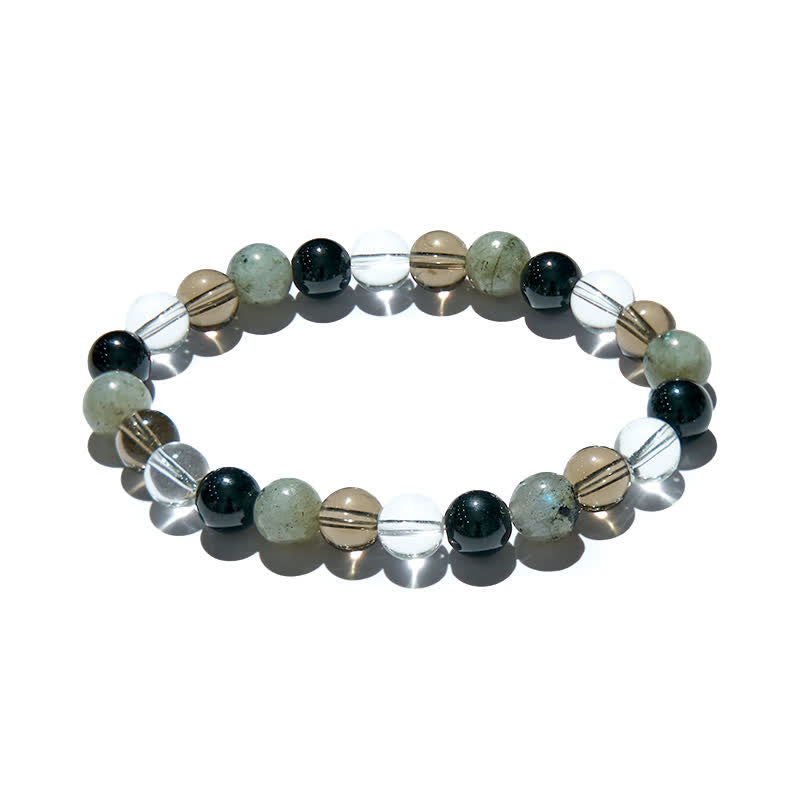 Olivenorma Clear Crystal Labradorite Obsidian Smoky Quartz Beaded Bracelet - image 3