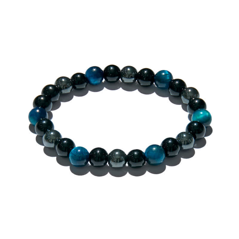 Olivenorma Blue Tiger Eye Obsidian Hematite Beaded Bracelet - image 2