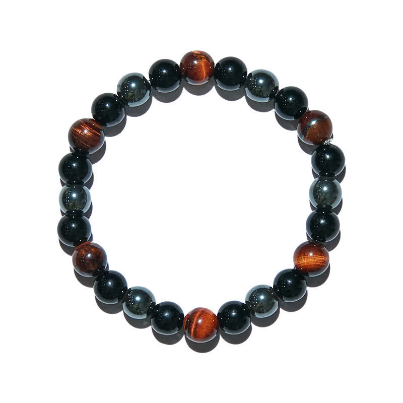 Olivenorma Red Tiger Eye Obsidian Hematite Beaded Bracelet - image 4