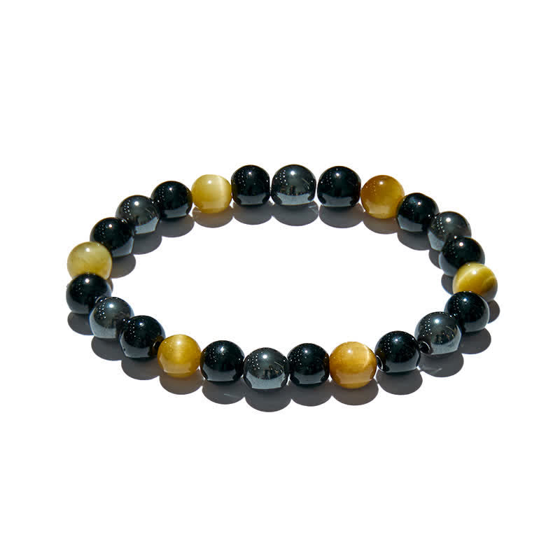 Olivenorma Yellow Tiger Eye Obsidian Hematite Beaded Bracelet - image 4