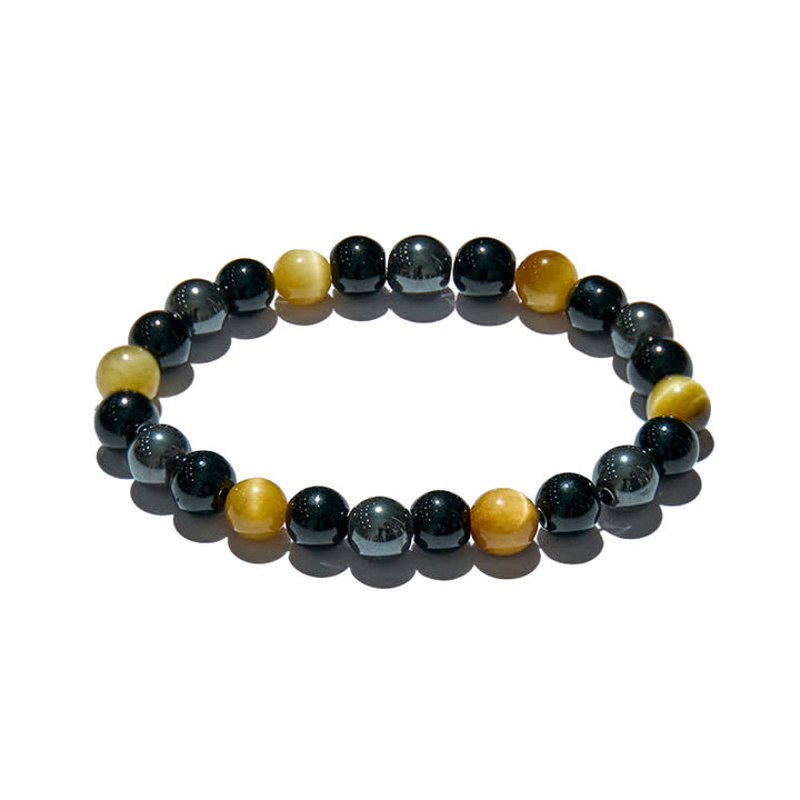 Olivenorma Yellow Tiger Eye Obsidian Hematite Beaded Bracelet - image 4