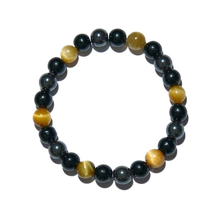 Olivenorma Yellow Tiger Eye Obsidian Hematite Beaded Bracelet - image 5