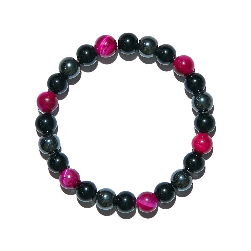 Olivenorma Rose Red Tiger Eye Obsidian Hematite Beaded Bracelet - image 5