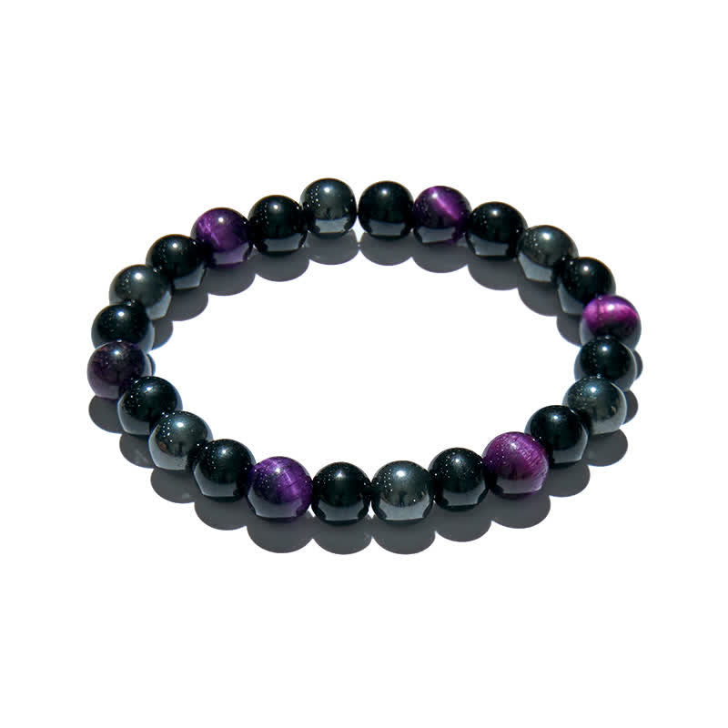 Olivenorma Purple Tiger Eye Obsidian Hematite Beaded Bracelet - image 3