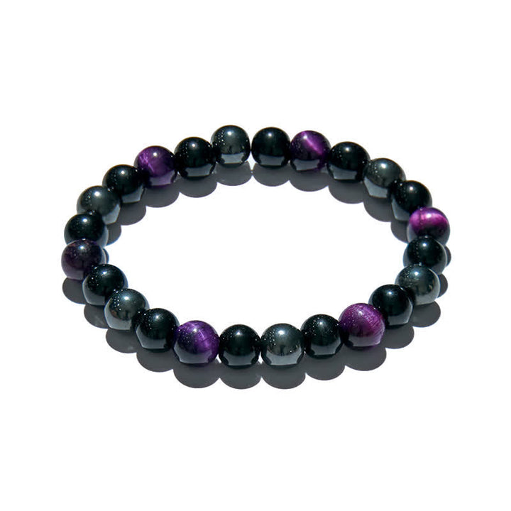 Olivenorma Purple Tiger Eye Obsidian Hematite Beaded Bracelet - image 3