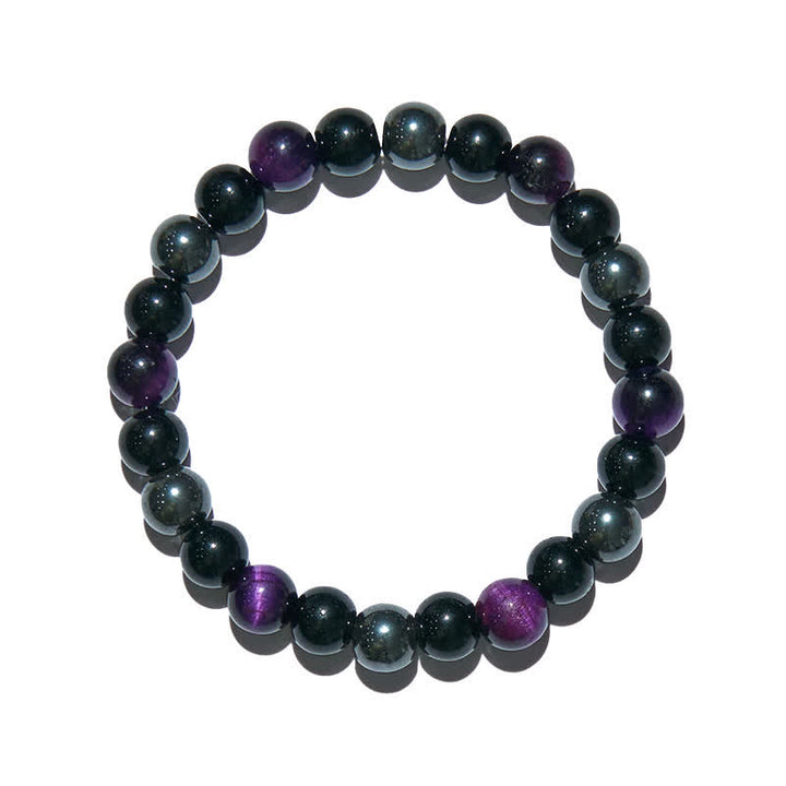 Olivenorma Purple Tiger Eye Obsidian Hematite Beaded Bracelet - image 4