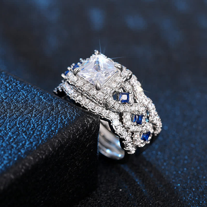 FREE Today:  Blue Sapphire Twisted Halo 3 Pcs Ring Set - image 6