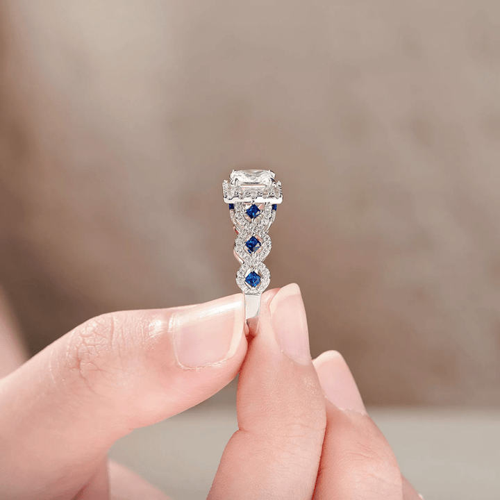 FREE Today:  Blue Sapphire Twisted Halo 3 Pcs Ring Set - image 2