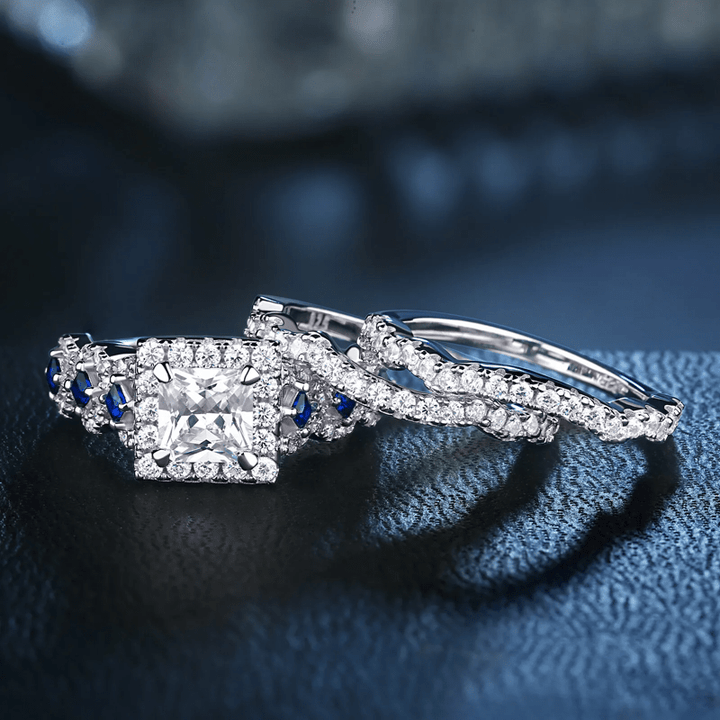 FREE Today:  Blue Sapphire Twisted Halo 3 Pcs Ring Set - image 5