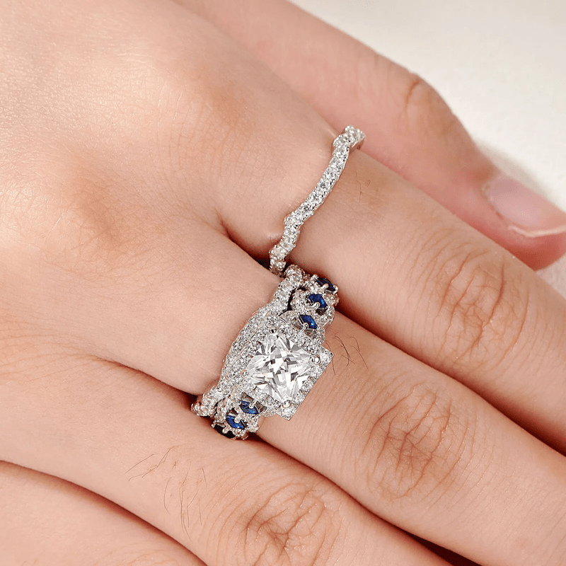 FREE Today:  Blue Sapphire Twisted Halo 3 Pcs Ring Set - image 3