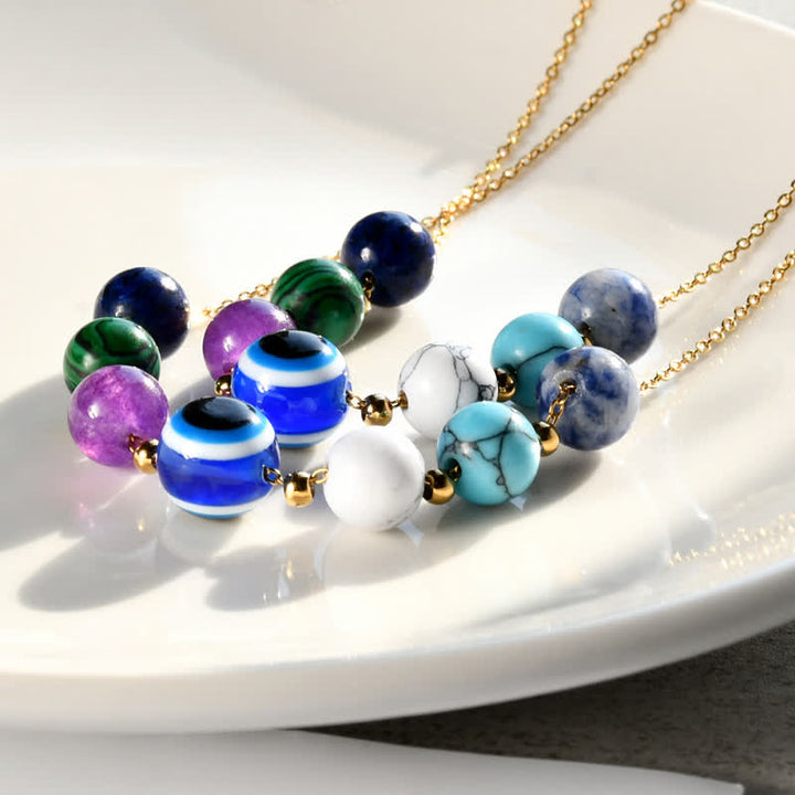 Olivenorma Natural Stone Beads Handcrafted Evil Eye Beaded Necklace - image 5
