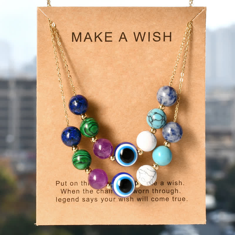 Olivenorma Natural Stone Beads Handcrafted Evil Eye Beaded Necklace - image 3