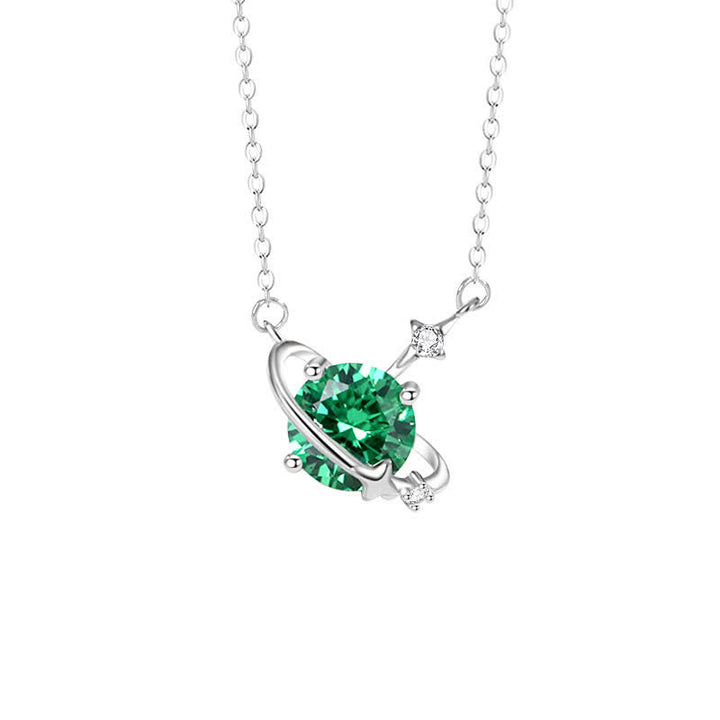 Olivenorma Colored Zircon Birthstone Planet Pendant Sterling Silver Necklace - May-Emerald - image 7