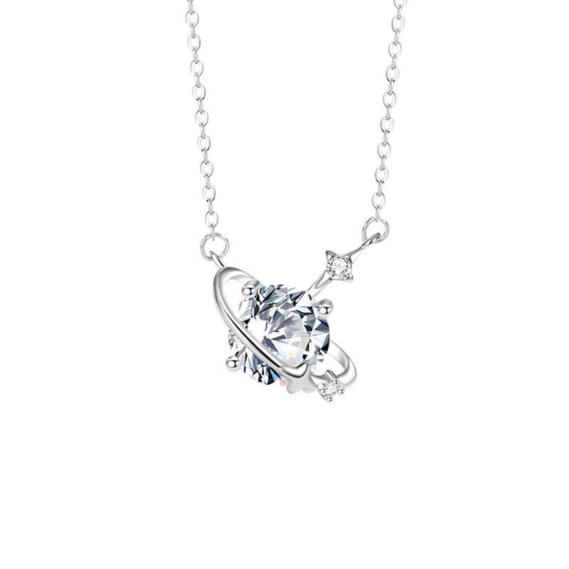 Olivenorma Colored Zircon Birthstone Planet Pendant Sterling Silver Necklace - April-Simulated Diamond - image 6