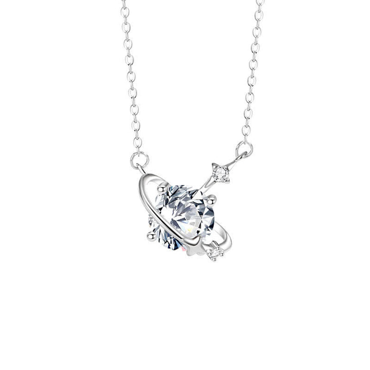 Olivenorma Colored Zircon Birthstone Planet Pendant Sterling Silver Necklace - April-Simulated Diamond - image 6