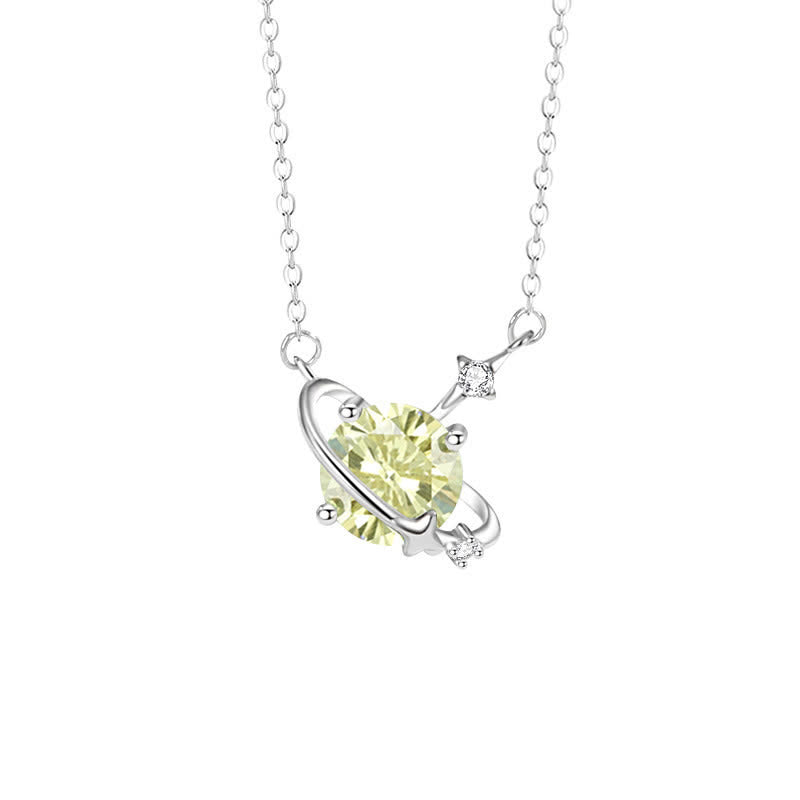 Olivenorma Colored Zircon Birthstone Planet Pendant Sterling Silver Necklace - August-Peridot - image 10