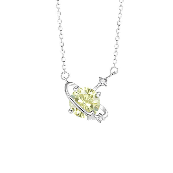 Olivenorma Colored Zircon Birthstone Planet Pendant Sterling Silver Necklace - August-Peridot - image 10