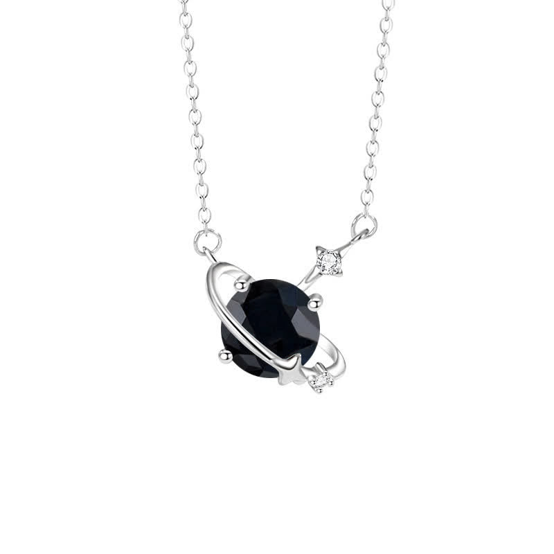 Olivenorma Colored Zircon Birthstone Planet Pendant Sterling Silver Necklace - June-Obsidian - image 8