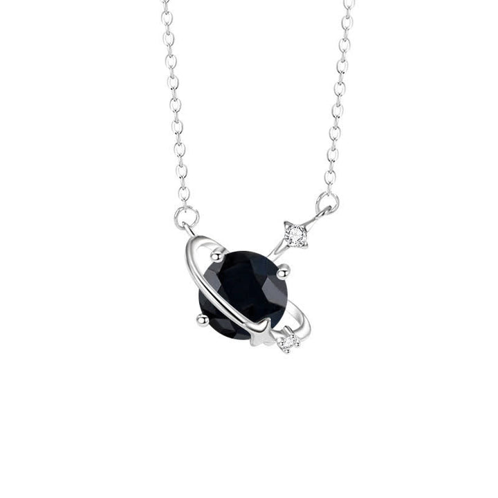 Olivenorma Colored Zircon Birthstone Planet Pendant Sterling Silver Necklace - June-Obsidian - image 8