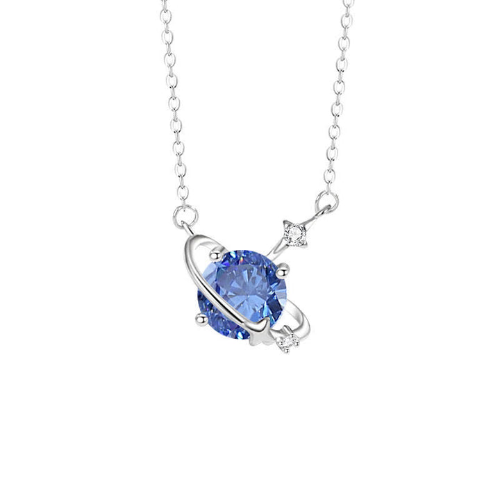 Olivenorma Colored Zircon Birthstone Planet Pendant Sterling Silver Necklace - September-Sapphire - image 11